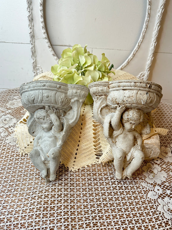 RARE VINTAGE CONCRETE CHERUB WAL SCONCE - 2 AVAILABLE