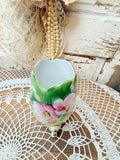 VINTAGE HAND PAINTED FLORAL EGG STYLE VASE ON FEET