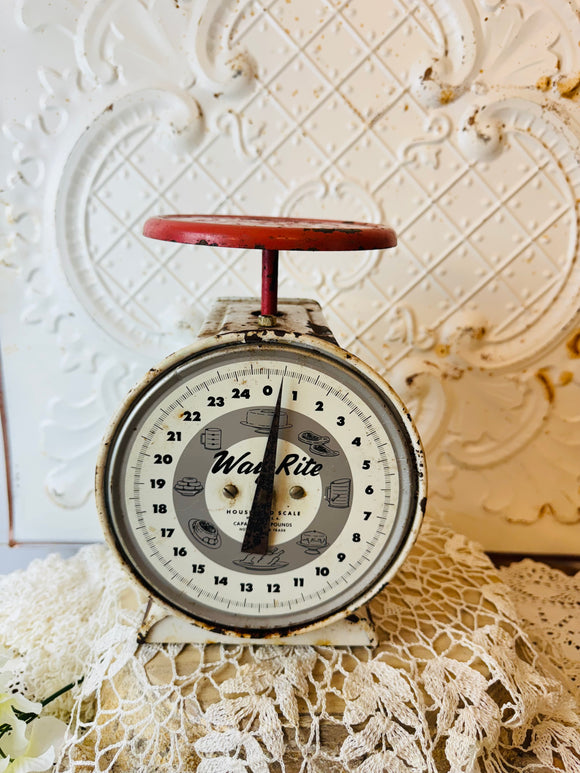 ANTIQUE KITCHEN SCALE UNIQUE RED TOP WHITE BOTTOM RARE