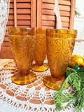 SET OF 3 DAMASK AMBER GLASS ORNATE CUPS