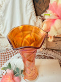 VINTAGE ROSE GLASS DETAILED DIAMOND CUT BUD VASE