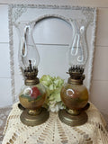 ORNATE RARE ROSE PAINTED VINTAGE SHABBY CHIC OIL LAMP - 2 AVAILABLE