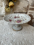 VINTAGE FLORAL CAKE DISH ON PEDESTAL