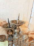 ANTIQUE 1700S PAIR OF CATHEDRAL ANGEL CANDLE HOLDERS