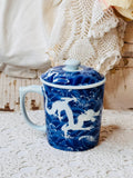 VINTAGE ASIAN BLUE DRAGON TEACUP WITH STRAINER