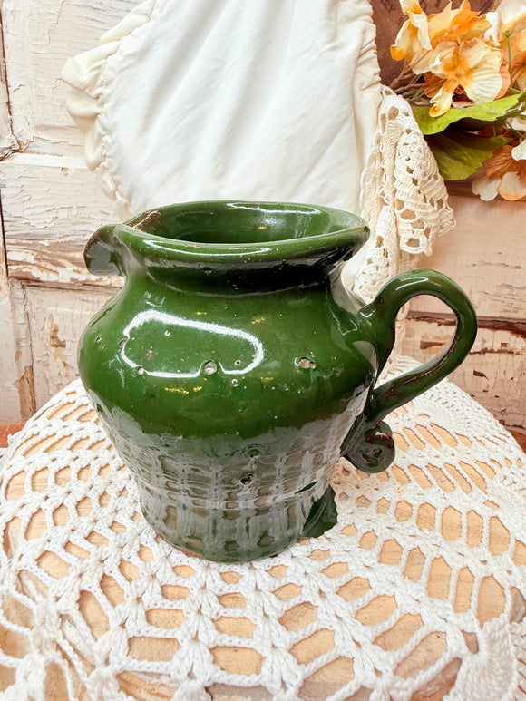 VINTAGE STONEWARE PITCHER GREEN