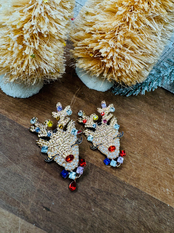 PAIR OF VINTAGE GEM REINDEER HEAD EARRINGS