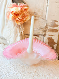 VINTAGE FENTON PINK SILVERCREST RUFFLE LARGE GLASS BASKET