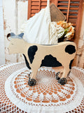 VINTAGE LARGE WOOD COW ON WHEELS DECOR