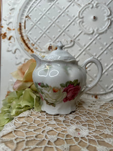 FLORAL TEAPOT STYLE VINTAGE CREAMER AND LID
