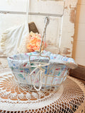 VINTAGE ADORABLE WIRE BASKET WITH FABRIC