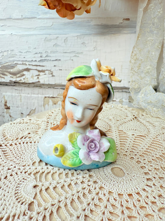 LADY HEAD VINTAGE FLORAL PORCELAIN STATUETTE