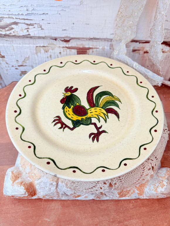 VINTAGE ROOSTER HANDPAINTED LARGE PLATE