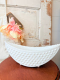 VINTAGE BOAT SHAPED MILK GLASS HOBNAIL ORNATE PLANTER