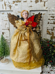 GOLDEN ANGEL VINTAGE CHRISTMAS TREE TOPPER