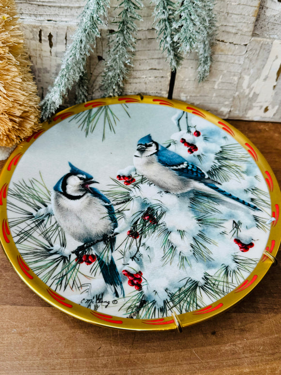 VINTAGE WALL PLATE DECOR - BLUE BIRDS