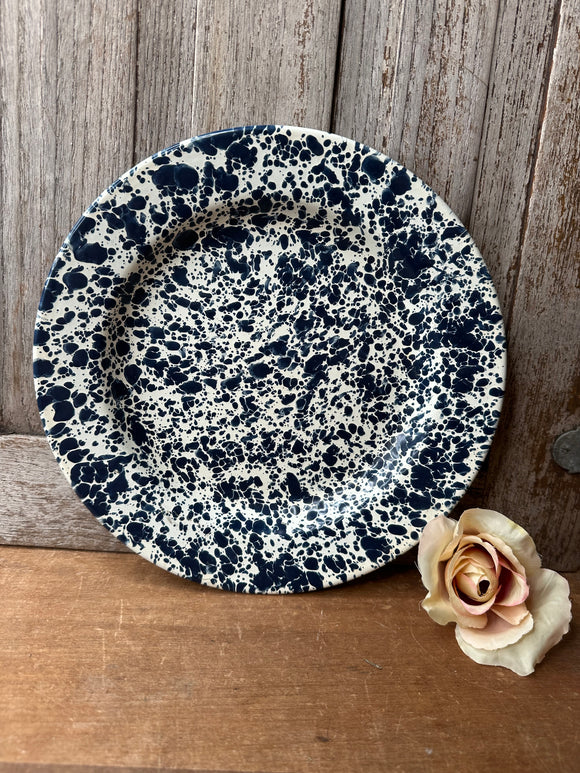 VINTAGE BLUE SPLATTERWARE LARGE PLATE