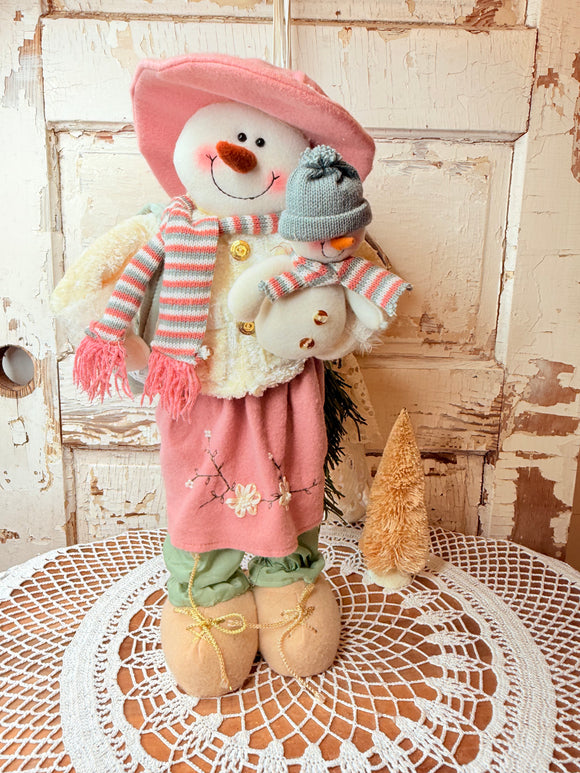 VINTAGE SNOWMAN SNOW WOMAN AND SNOW BABY AMAZING DECOR