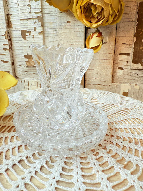 VINTAGE GLASS TOOTHPICK HOLDER AND SET OF 2 COASTERS