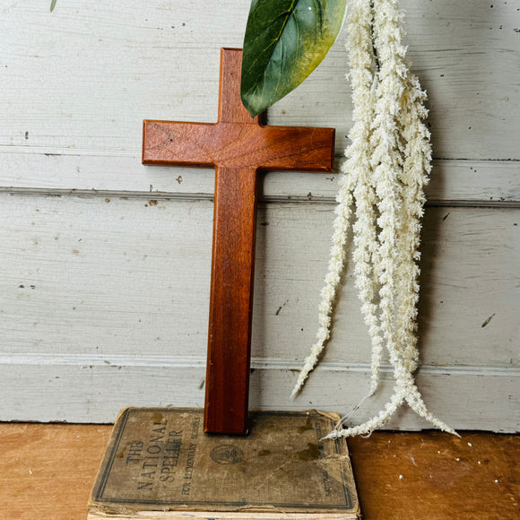 VINTAGE CHERRY WOOD CROSS STATUETTE