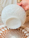 VINTAGE MILK GLASS FLORAL ORNATE BOWL