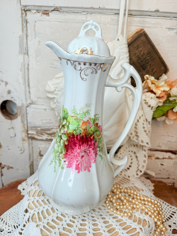 RARE ANTIQUE BAVARIA TALL PORCELAIN COFFEE POT #1