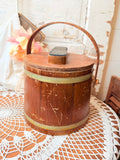 ANTIQUE SHOE FIRKIN BUCKET WITH POLISHES AND BRUSH