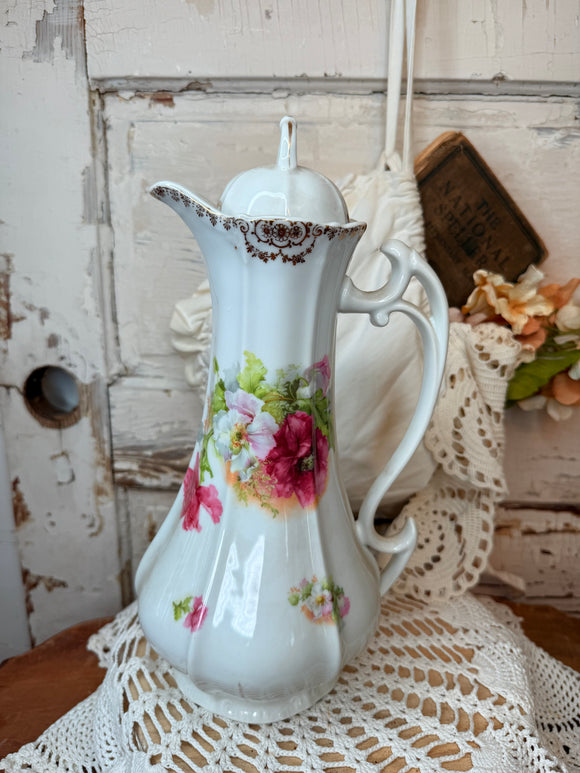 RARE ANTIQUE BAVARIA TALL PORCELAIN COFFEE POT #2