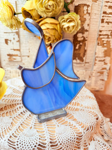 BLUE STAINED GLASS VINTAGE ANGEL DECOR