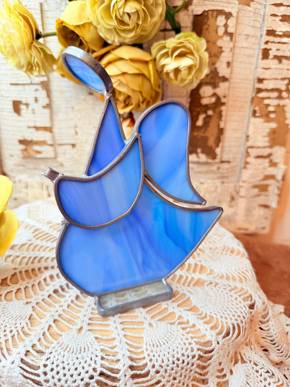 BLUE STAINED GLASS VINTAGE ANGEL DECOR
