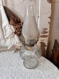 VINTAGE HONEYCOMB GLASS OIL HURRICANE LAMP