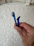 SET OF 2 VINTAGE COBALT BLUE GLASS SCOOP TOP BAR STIRRERS