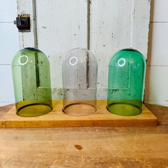 TRIPLE CLOCHE COLORED GLASS DECOR