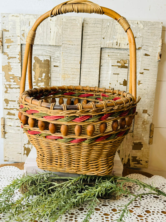 UNIQUE WICKER MULTICOLORED VINTAGE BASKET