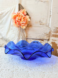 VINTAGE LARGE COBALT BLUE ORNATE SCALLOPED DISH