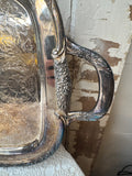 VINTAGE LARGE SILVER ETCHED ORNATE TRAY