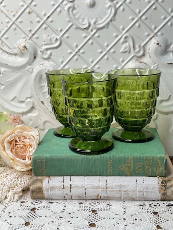 SET OF 3 VINTAGE GREEN CUBIST TUMBLERS