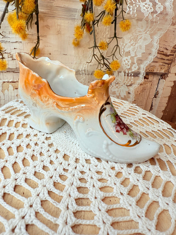 VINTAGE VICTORIAN SHOE PLANTER DECOR - ORANGE PEARLESCENT