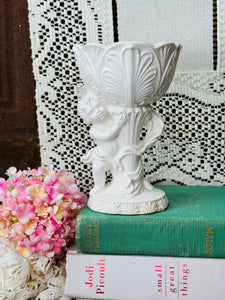 CHERUB ON PEDESTAL VINTAGE STATUETTE COMPOTE