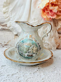 VINTAGE JAPAN WINTER SCENE LUSTER WARE PITCHER AND BOWL