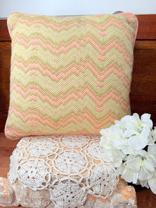 VINTAGE DETAILED PINK AND GREEN THROW PILLOW