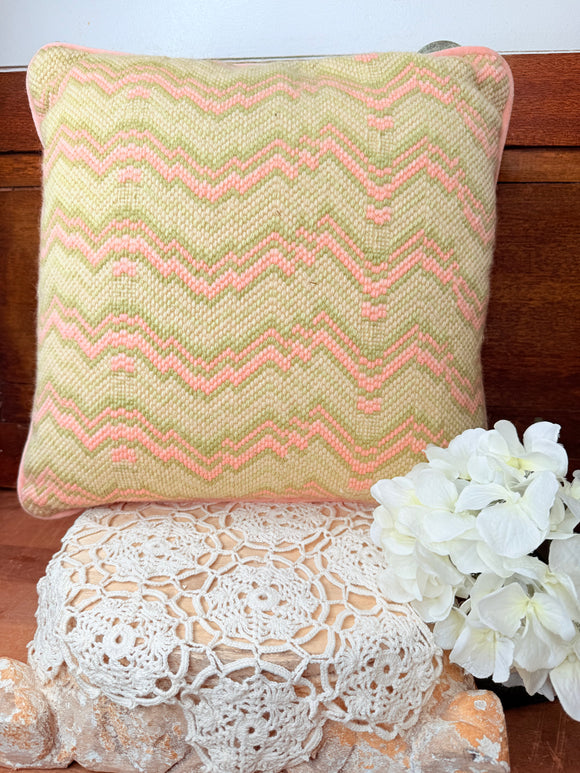 VINTAGE DETAILED PINK AND GREEN THROW PILLOW