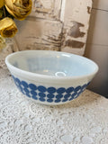 VINTAGE LARGE BLUE POLKA DOT PYREX BOWL