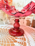 X RARE XL FENTON HAND PAINTED RUFFLE DISH COMPOTE