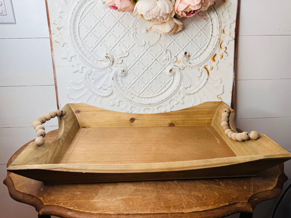 ORNATE WOODEN TRAY WITH BEADS