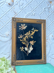 GOLDEN ORNATE VINTAGE FRAMED DRIED FLORAL ART