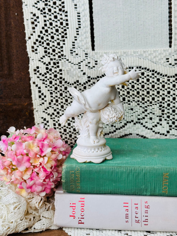 CHERUB ON PEDESTAL VINTAGE STATUETTE