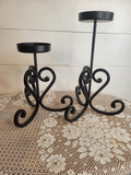 PAIR OF SCROLLY DAMASK PILLAR CANDLE HOLDERS