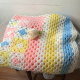 PASTEL GRANNY SMITH SQUARE PINK BLUE YELLOW DETAILED AFGHAN