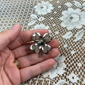 ANTIQUE BROOCH - MESH NAVY SILVER FLOWER